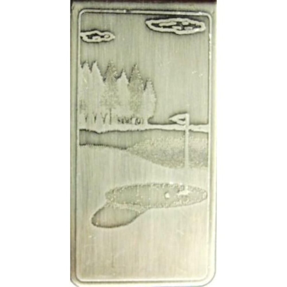 Etched Golf Course Photo Silver T Cash Holder Wallet Card ID Vintage Money Clip